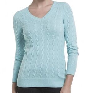 Van Heusen Light Blue Classic Cable Knit Sweater Cotton Ribbed Trim Timeless SzM